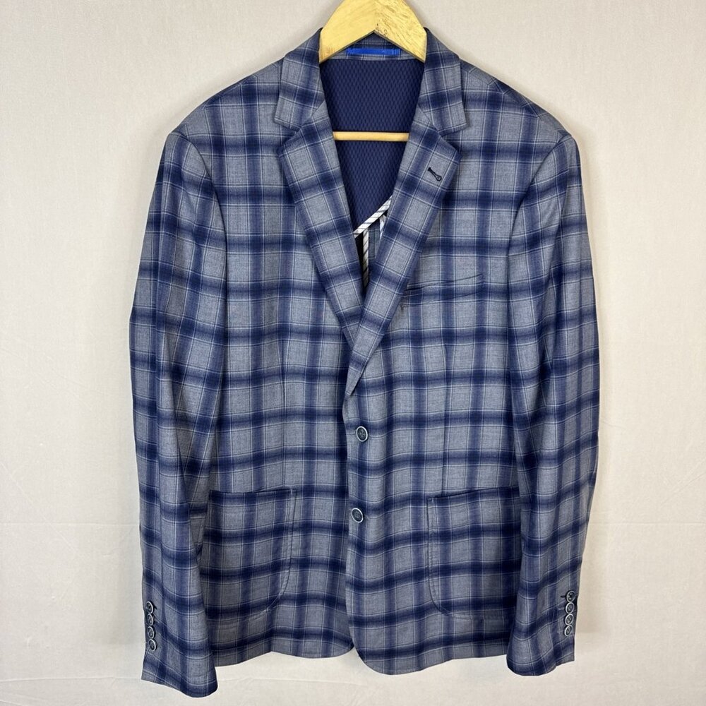Sondergaard Copenhagen Slim‎ Fit Blue Plaid Sport Coat Blazer 42R Two Button